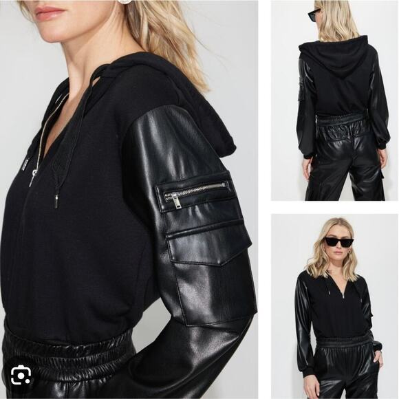 NEW NWT Generation Love Noelle Vegan Leather Combo Sweatshirt size Small - Picture 1 of 8